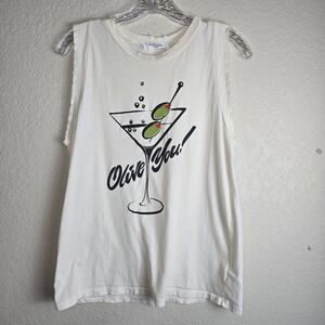 Project Social T Olive You Martini Glass Distressed Muscle Tank Top Medium
